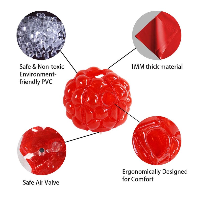 SUNSHINEMALL 2 Pack Inflatable Bumper Balls for Kids Giant Zorb Ball Sumo Balls Human Hamster Ball Bubble Balls for Adults Full Body Buddy Outdoor Toys for Kids(24" Red) - Image 3